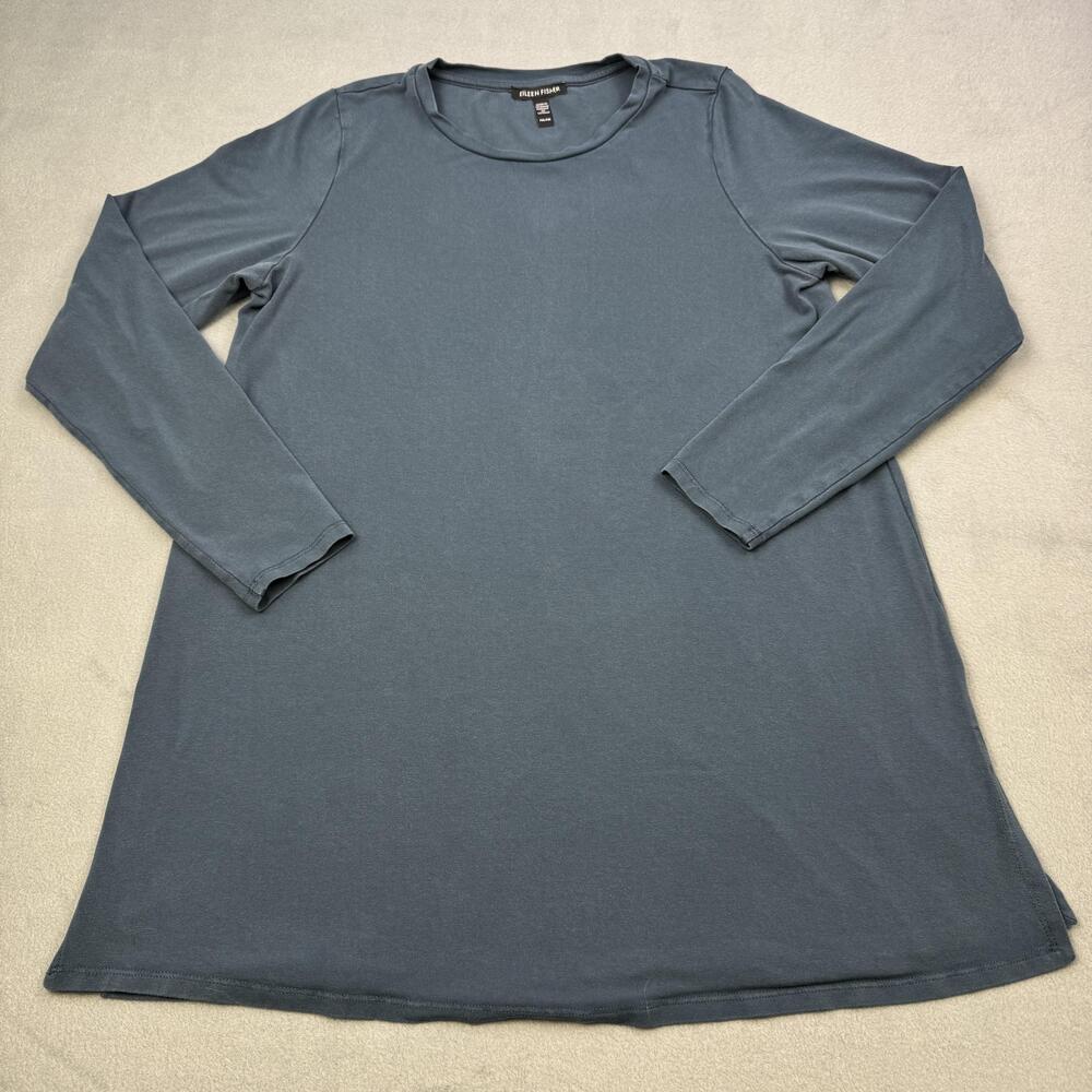 Eileen Fisher Tunic Womens Petite PM Blue Long Sleeve Tencel Stretch Jersey